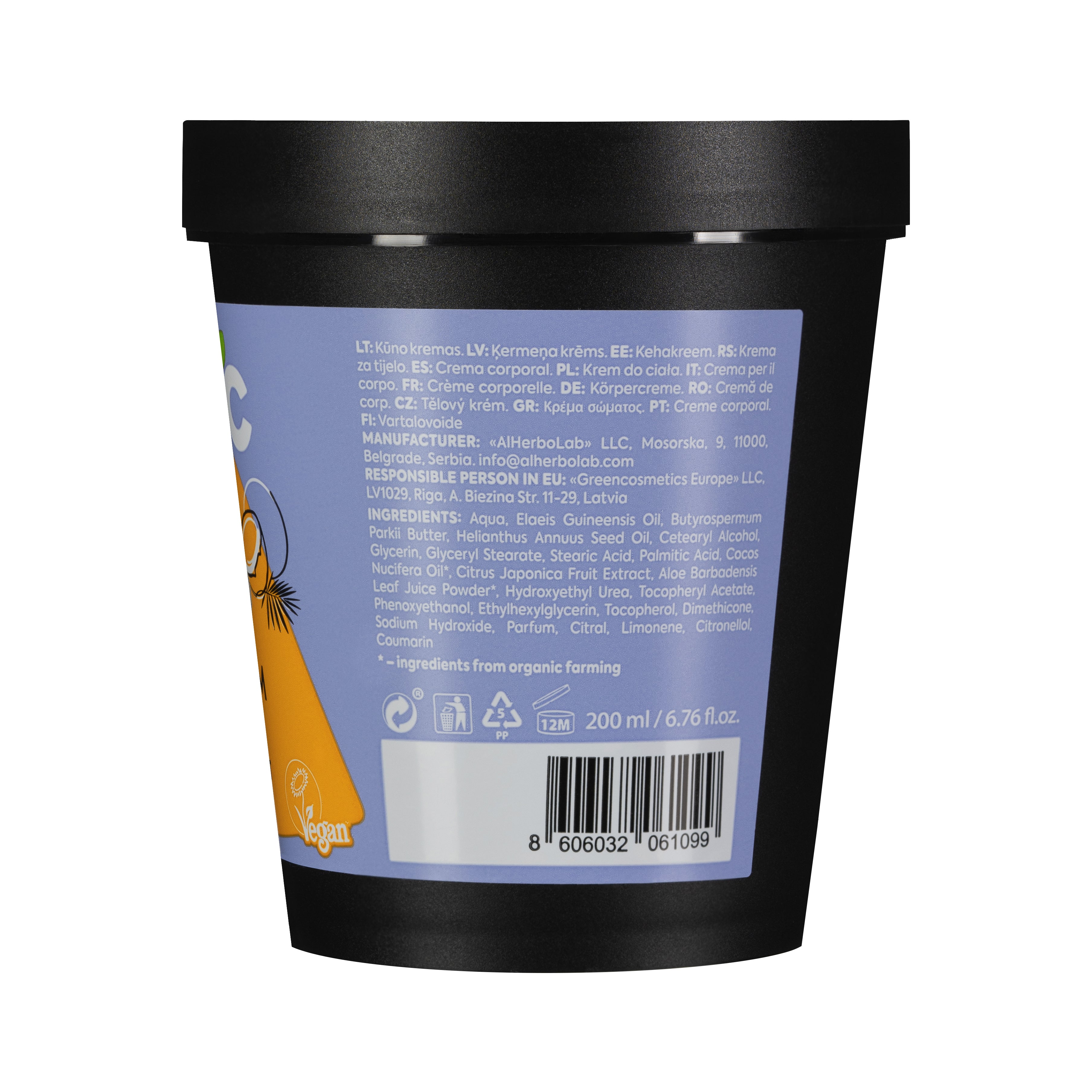 Organic Mimi, Body Cream Moisturizing Coconut & Kumquat, 200 ml